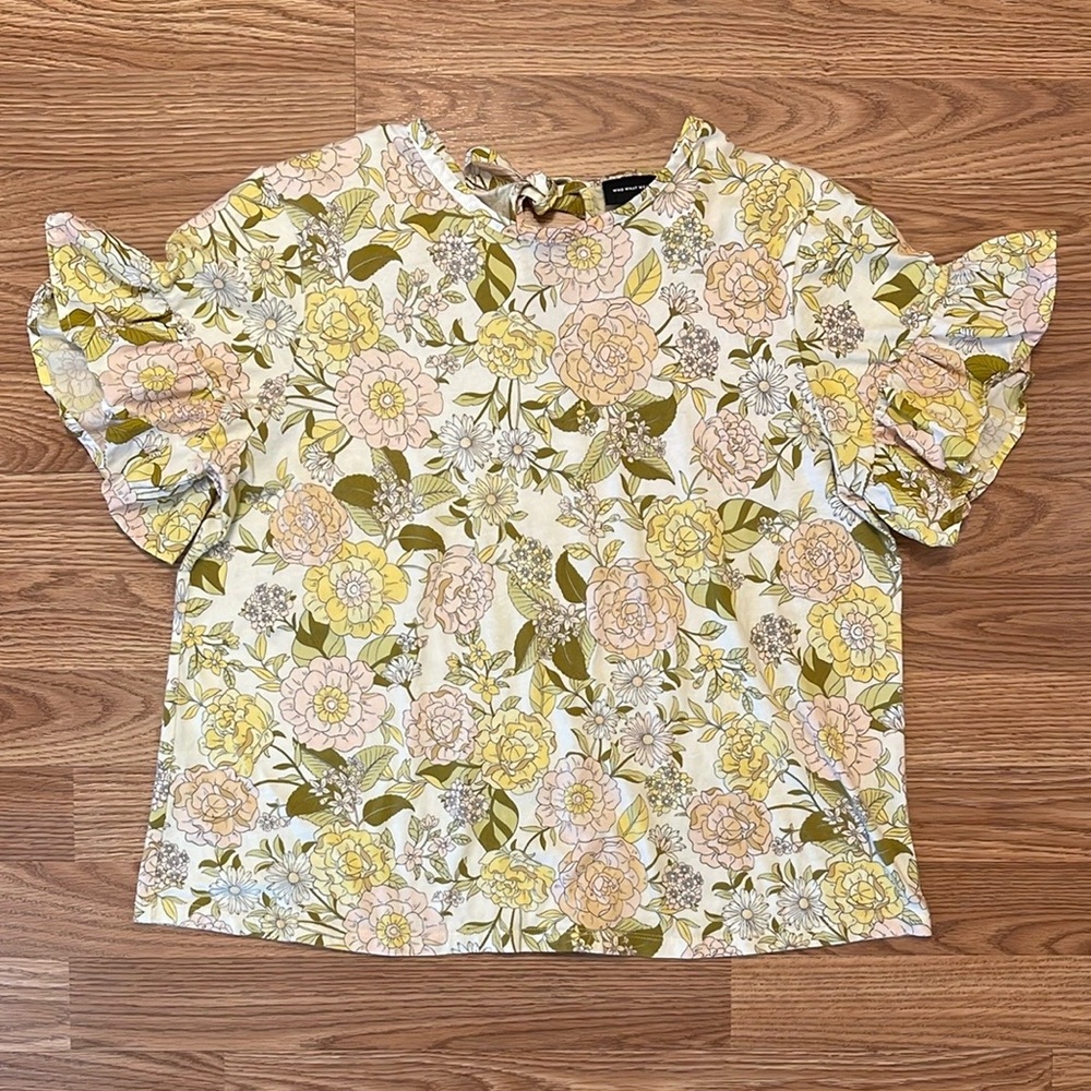 Who What Wear Floral Ruffle Sleeve Blouse Women’s M